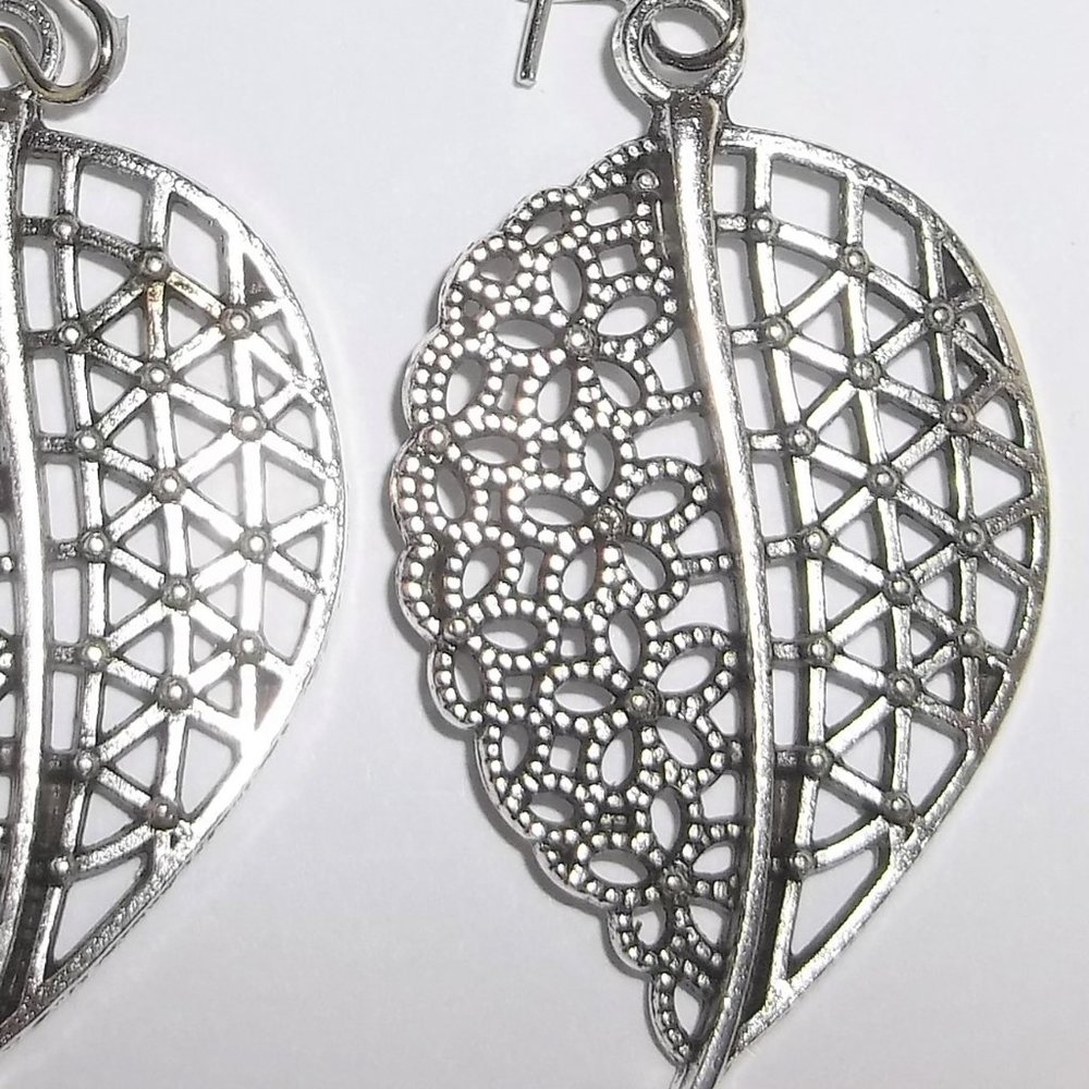 Boho Earring, Silver Leaf Earring, Earring Set, D… - image 3